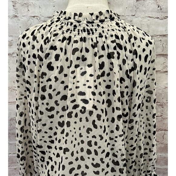 Collective Concepts Womens S Popover Blouse Ivory Cheetah Ruffle Tie Neck Sheer - Picture 6 of 6